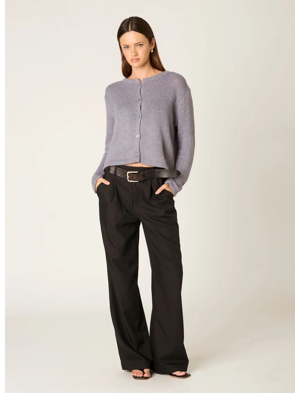 NIA Ariana Cropped Button-Front Cardigan — Light Lavender